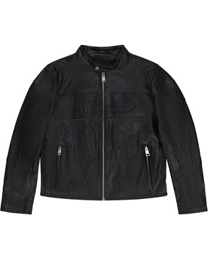 Purple Brand Leather Zip Moto Jacket P653 Cwbb424" - Black