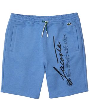 Lacoste Signature Print Cotton Fleece Shorts Chine Gh2640 Hg3" - Blue