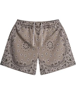 Bravest Studios Screenprinted Paisley Two-Tone Shorts "Khaki" Bs106" - Black