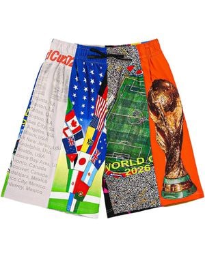 Pleasures World Cup Wide Shorts "Multi" P26Suwc006" - Black