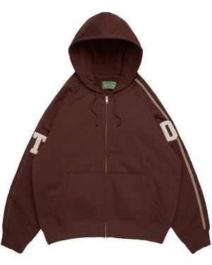 DENIM TEARS Chenille Patch Zip Hoodie Dt915" - Brown