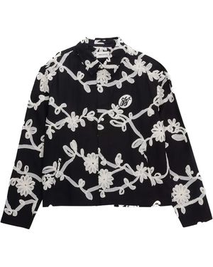 Honor The Gift Floral Ribbon Button Up Shirt Htg260147 Blk" - Black
