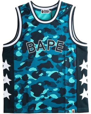 A Bathing Ape Colour Camo Mesh Multi Logo Relaxed Fit Tank Top 1M30108302 Grn" - Blue