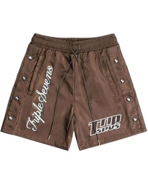 Triple Sevens Nylon Button Up Shorts Ts7041" - Brown