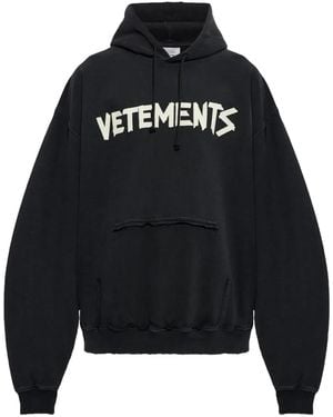 Vetements Tape Logo Destroyed Hoodie "Faded" Mh27Hd149B" - Black
