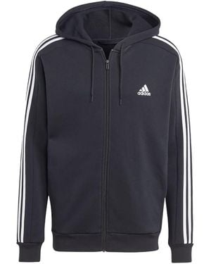 adidas Essentials Fleece 3 Stripes Full-Zip Hoodie Ib4029" - Black