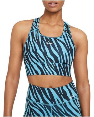 Nike Dri-Fit Swoosh Icon Clash Medium-Support 1-Piece Pad Longline Sports Bra "Chlorine" Cz7208 447" - Blue