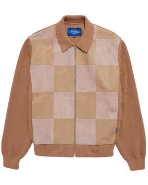 AWAKE NY Checkerboard Front Zip Bomber Jacket Awk Sp24 Kn003 Brn" - Black