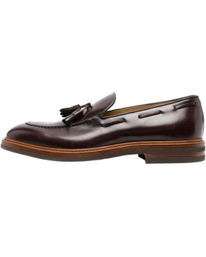 Brunello Cucinelli Leather Tassel Loafer Shoes "Dark" Brun2285" - Black