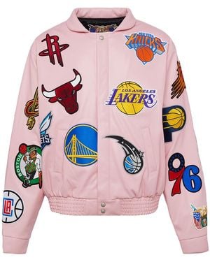 Jeff Hamilton Nba Collage Vegan Leather Jacket "Collage" Nba 201 Pnk" - Black