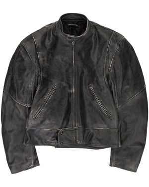 PROJECT G/R Distressed Biker Leather Jacket Pgr Xotw 0005" - Black