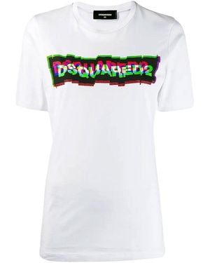 DSquared² Glitch Logo Print Cotton T-Shirt S75Gd0032-S22844-100" - Black