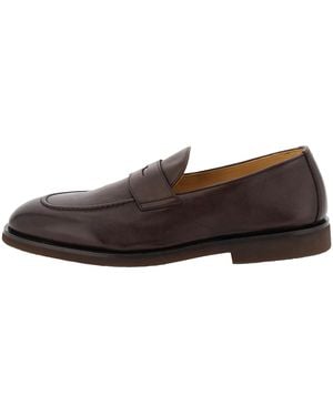 Brunello Cucinelli Leather Loafers "Dark" Brun2284" - Black