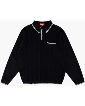 Supreme Stripe Zip Up Polo Sweater Black トップス Supreme Stripe