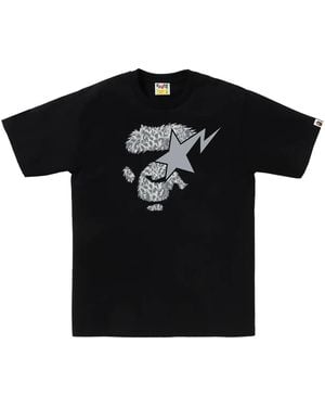 A Bathing Ape Wild Leopard Pattern Ape Face Sta T-Shirt 001Tel801042Mblk" - Black