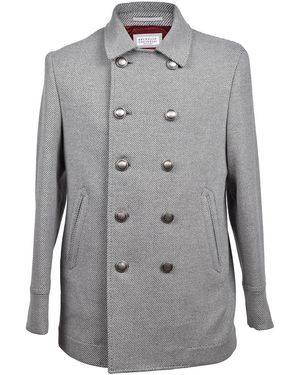 Brunello Cucinelli Cashmere Blend Pea Coat Brun670" - Black