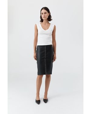 St. Agni Brushed Leather Pencil Skirt - White