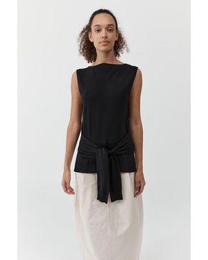 St. Agni Fine Merino Tie Waist Top - Black