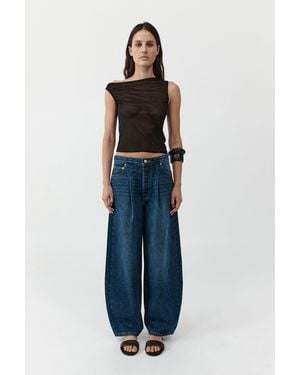 St. Agni Mid Rise Pleat Barrel Jeans - Blue