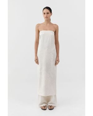St. Agni Silk Wool Jacquard Strapless Dress - White