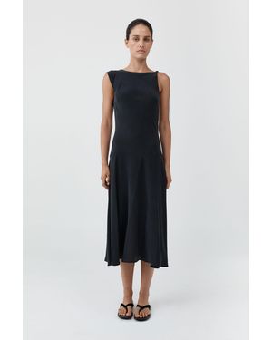 St. Agni Silk Drape Back Midi Dress - Black