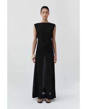 St. Agni Stretch Silk Bateau Dress - Black