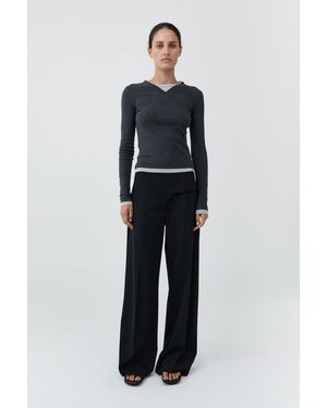 St. Agni Organic Cotton V Neck Long Sleeve Top - Blue