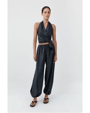St. Agni Silk Halter Wrap Top - Blue