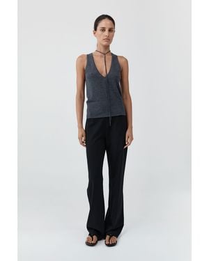 St. Agni Plunge Rouleau Knit Tie Top - Blue