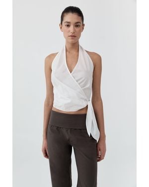 St. Agni Pinstripe Halter Wrap Top - White