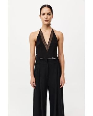 St. Agni Silk Mesh Bias Top - Black