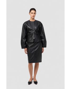 St. Agni Utility Cocoon Leather Bomber - Black