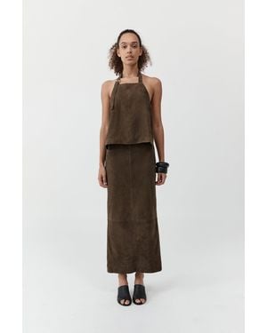 St. Agni Suede Column Skirt - White