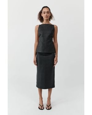 St. Agni Woven Leather Square Neck Top - Black
