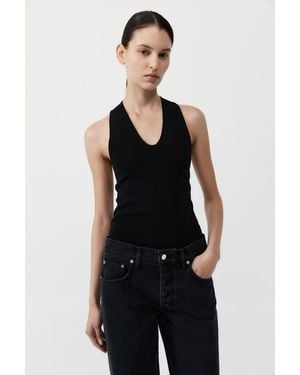 St. Agni Plunge Neck Knit Top - Black