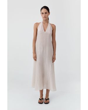 St. Agni Woven Check Halter Dress - White