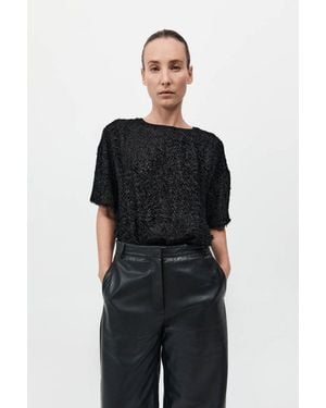 St. Agni Feathered Silk Tee - Black