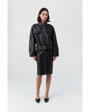 St. Agni Brushed Leather Belted Jacket - Black