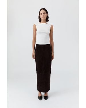 St. Agni Suede Column Skirt - White
