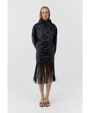 St. Agni Leather Fringe Skirt - Black