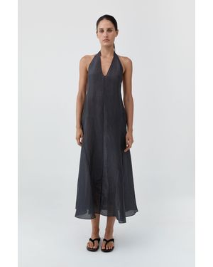 St. Agni Woven Check Halter Dress - Blue