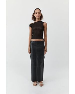 St. Agni Leather Column Skirt - White