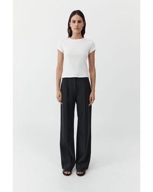 St. Agni Wool Pinstripe Pintuck Trousers - White