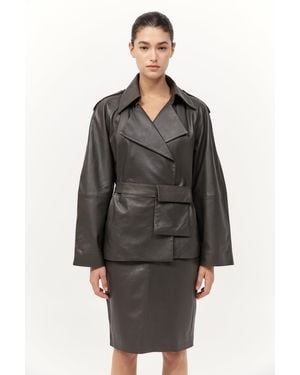St. Agni Cropped Leather Trench - Black