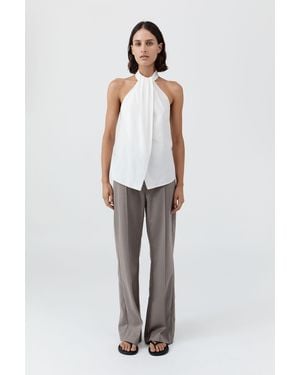 St. Agni Oxford Halter Tie Back Top - White