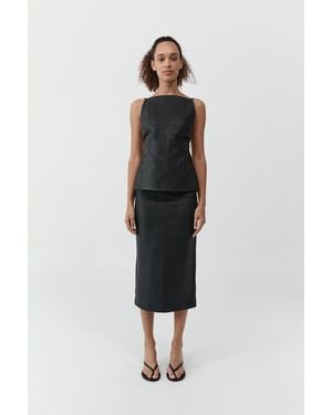 St. Agni Woven Leather Skirt - Black