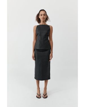 St. Agni Woven Leather Skirt - Black