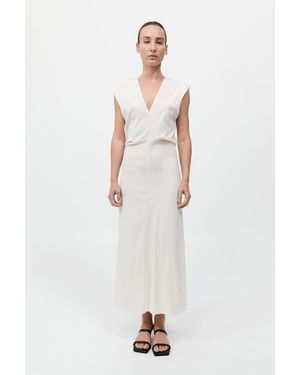 St. Agni Plunge Drape Dress - White