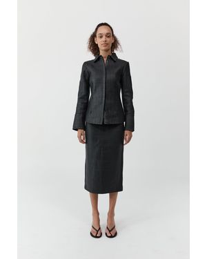 St. Agni Woven Leather Shirt - Black