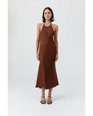 St. Agni Silk Twill Halter Dress - Brown